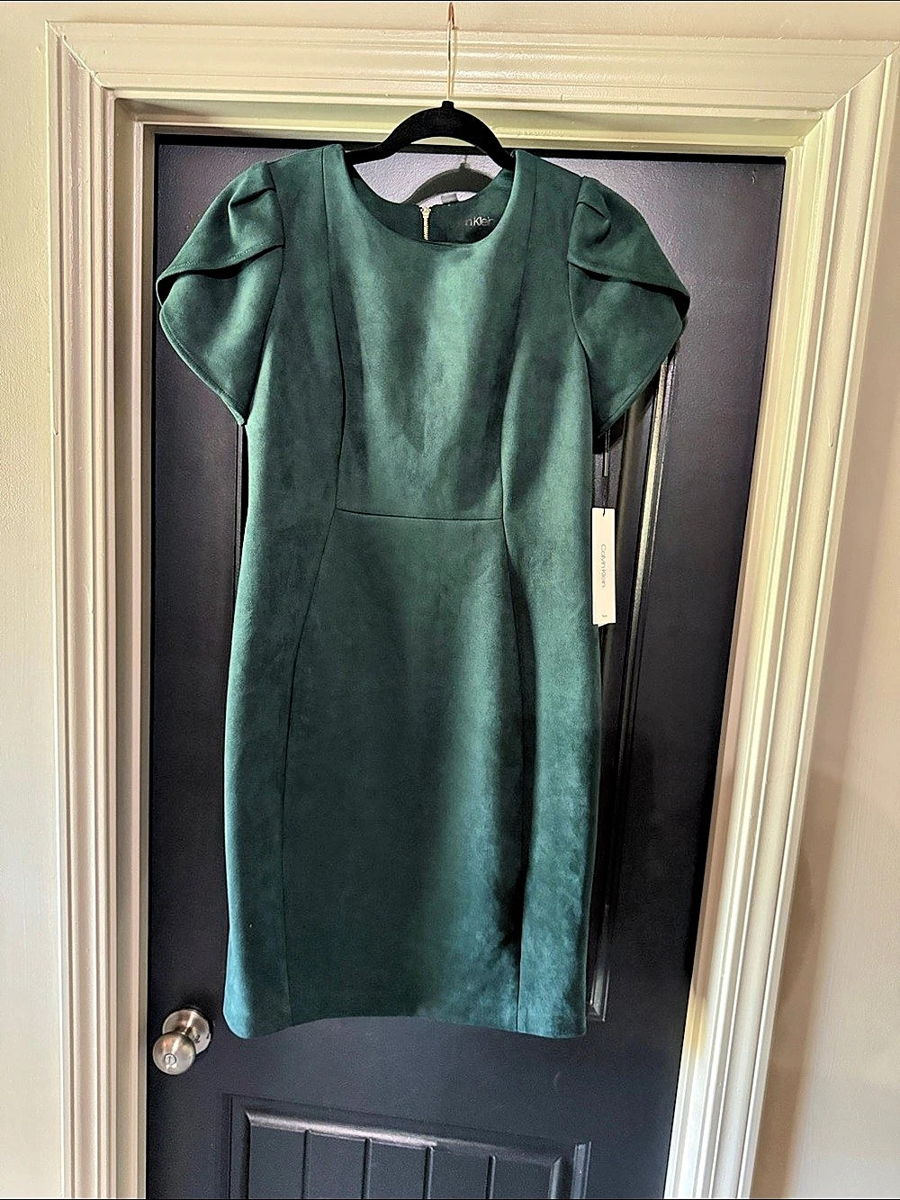 Calvin Klein Faux Suede Sheath Dress Green Mini Dress NWT